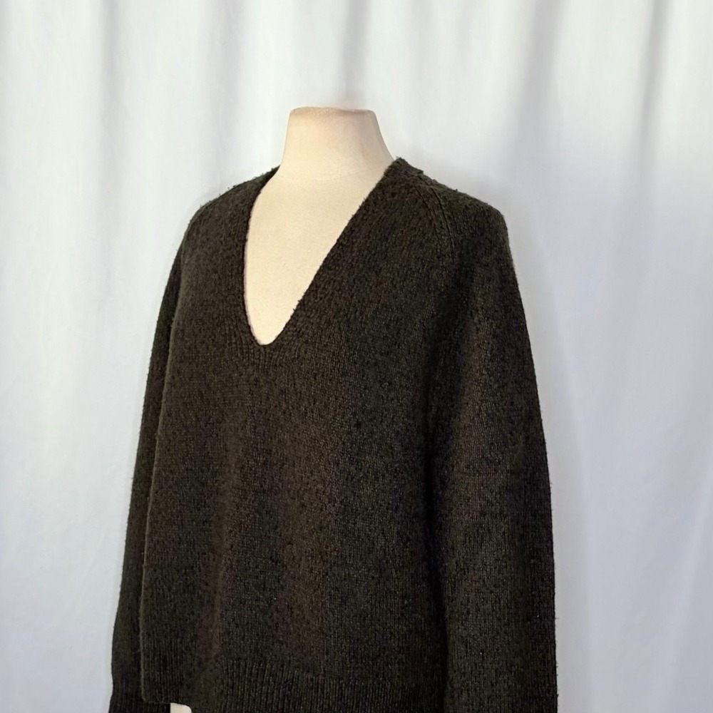 VINCE Merino‎ Wool Cashmere V Neck Sweater Raglan Pullover Green Marled Large - Picture 7 of 14